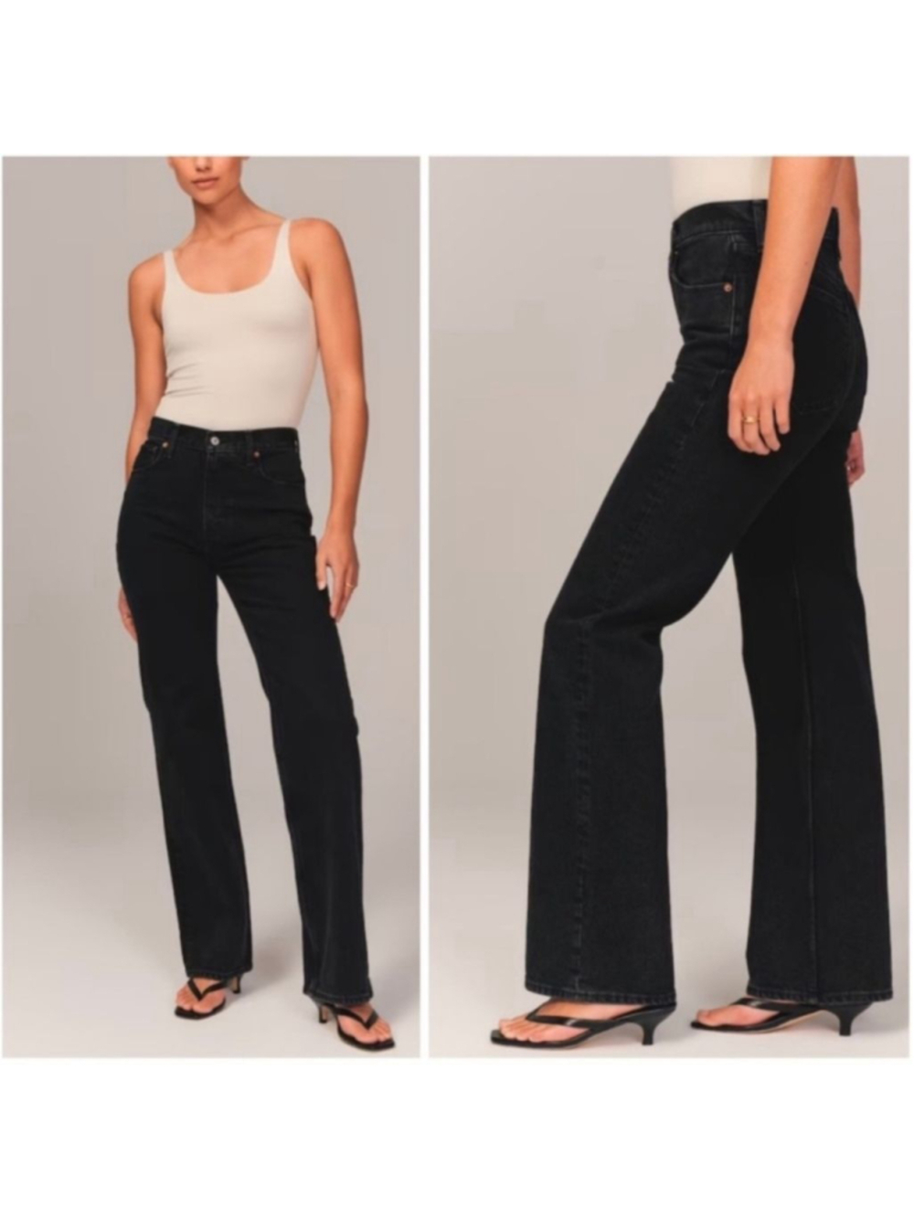 AF 14 Abercrombie & Fitch 90s Relaxed High Rise Straight Jeans Wide Leg Black 32 - Picture 2 of 12